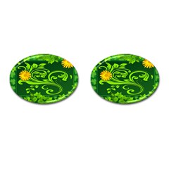 Background Texture Green Leaves Cufflinks (oval)