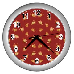 Primitive Art Hands Motif Pattern Wall Clocks (Silver) 