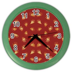 Primitive Art Hands Motif Pattern Color Wall Clocks