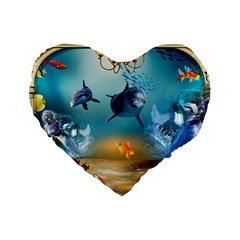 Dolphin Art Creation Natural Water Standard 16  Premium Flano Heart Shape Cushions by Sapixe