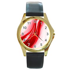 Flame Red Fractal Energy Fiery Round Gold Metal Watch by Sapixe