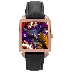 Flora Entwine Fractals Flowers Rose Gold Leather Watch 