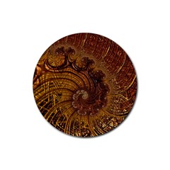 Copper Caramel Swirls Abstract Art Rubber Round Coaster (4 Pack)  by Sapixe