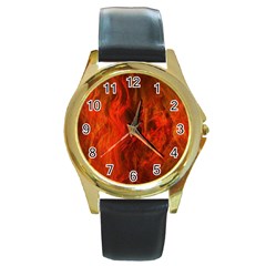Fractal Abstract Background Physics Round Gold Metal Watch