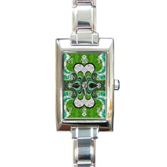 Fractal Art Green Pattern Design Rectangle Italian Charm Watch by Sapixe