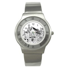 Line Art Architecture Old House Stainless Steel Watch