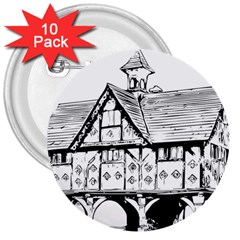 Line Art Architecture Vintage Old 3  Buttons (10 Pack) 