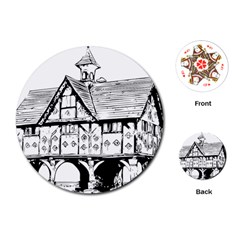 Line Art Architecture Vintage Old Playing Cards (round) 