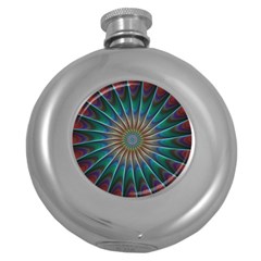 Fractal Peacock Rendering Round Hip Flask (5 Oz) by Sapixe