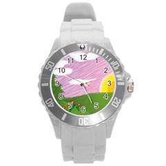 Pine Trees Trees Sunrise Sunset Round Plastic Sport Watch (l)