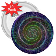 Spiral Fractal Digital Modern 3  Buttons (10 pack) 