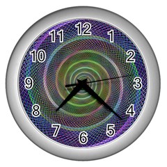 Spiral Fractal Digital Modern Wall Clocks (silver)  by Sapixe