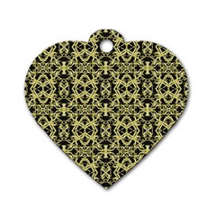 Golden Ornate Intricate Pattern Dog Tag Heart (two Sides) by dflcprints