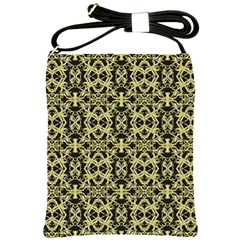 Golden Ornate Intricate Pattern Shoulder Sling Bags by dflcprints