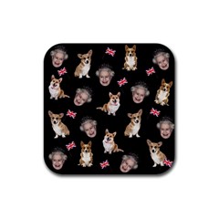 Queen Elizabeth s Corgis Pattern Rubber Coaster (square)  by Valentinaart