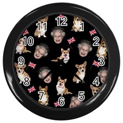 Queen Elizabeth s Corgis Pattern Wall Clocks (black) by Valentinaart