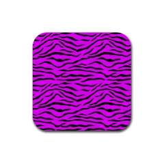 Hot Neon Pink And Black Tiger Stripes Rubber Coaster (square)  by PodArtist