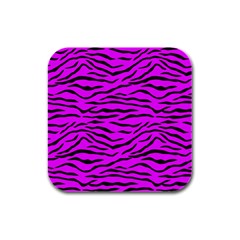 Hot Neon Pink And Black Tiger Stripes Rubber Square Coaster (4 Pack)  by PodArtist