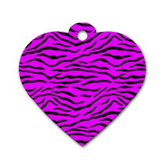 Hot Neon Pink And Black Tiger Stripes Dog Tag Heart (two Sides)