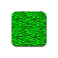 Bright Neon Green And Black Tiger Stripes  Rubber Coaster (square)  by PodArtist