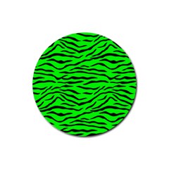 Bright Neon Green And Black Tiger Stripes  Rubber Round Coaster (4 Pack)  by PodArtist