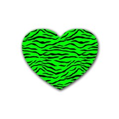 Bright Neon Green And Black Tiger Stripes  Heart Coaster (4 Pack)  by PodArtist