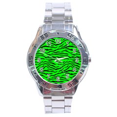 Bright Neon Green And Black Tiger Stripes  Stainless Steel Analogue Watch by PodArtist