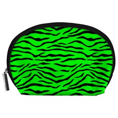 Bright Neon Green And Black Tiger Stripes  Accessory Pouches (large) 