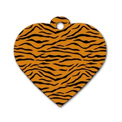 Orange And Black Tiger Stripes Dog Tag Heart (two Sides) by PodArtist