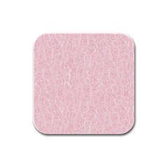 Elios Shirt Faces In White Outlines On Pale Pink Cmbyn Rubber Square Coaster (4 Pack)  by PodArtist