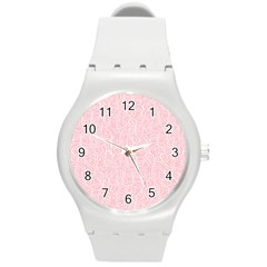 Elios Shirt Faces In White Outlines On Pale Pink Cmbyn Round Plastic Sport Watch (m) by PodArtist