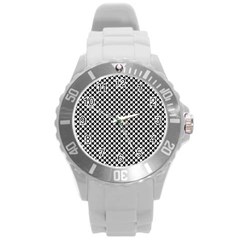 Black And White Checkerboard Weimaraner Round Plastic Sport Watch (l) by PodArtist