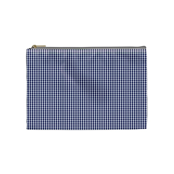 USA Flag Blue and White Gingham Checked Cosmetic Bag (Medium) 