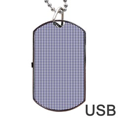 Usa Flag Blue And White Gingham Checked Dog Tag Usb Flash (one Side) by PodArtist