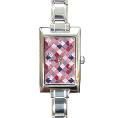 USA Americana Diagonal Red White & Blue Quilt Rectangle Italian Charm Watch