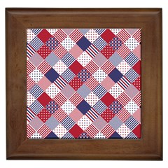 USA Americana Diagonal Red White & Blue Quilt Framed Tiles