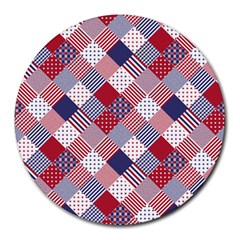 USA Americana Diagonal Red White & Blue Quilt Round Mousepads