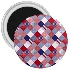 Usa Americana Diagonal Red White & Blue Quilt 3  Magnets by PodArtist