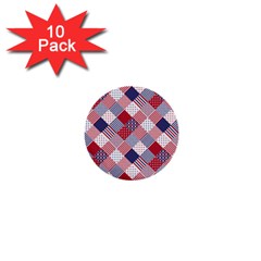 Usa Americana Diagonal Red White & Blue Quilt 1  Mini Buttons (10 Pack)  by PodArtist