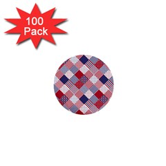 USA Americana Diagonal Red White & Blue Quilt 1  Mini Buttons (100 pack) 