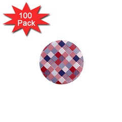 Usa Americana Diagonal Red White & Blue Quilt 1  Mini Magnets (100 Pack)  by PodArtist