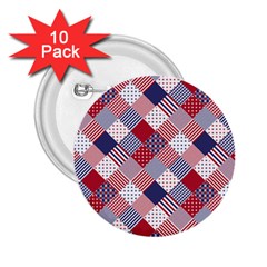 Usa Americana Diagonal Red White & Blue Quilt 2 25  Buttons (10 Pack)  by PodArtist