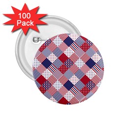 USA Americana Diagonal Red White & Blue Quilt 2.25  Buttons (100 pack) 