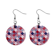 USA Americana Diagonal Red White & Blue Quilt Mini Button Earrings