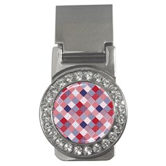 Usa Americana Diagonal Red White & Blue Quilt Money Clips (cz) 