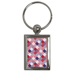 USA Americana Diagonal Red White & Blue Quilt Key Chains (Rectangle) 