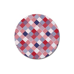 USA Americana Diagonal Red White & Blue Quilt Magnet 3  (Round)