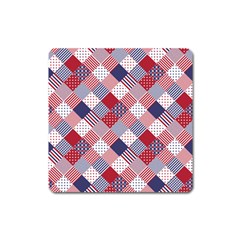 USA Americana Diagonal Red White & Blue Quilt Square Magnet
