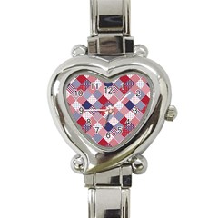 USA Americana Diagonal Red White & Blue Quilt Heart Italian Charm Watch