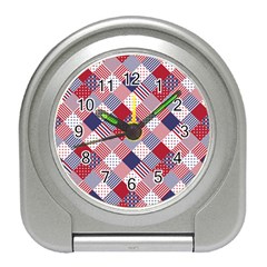 USA Americana Diagonal Red White & Blue Quilt Travel Alarm Clocks
